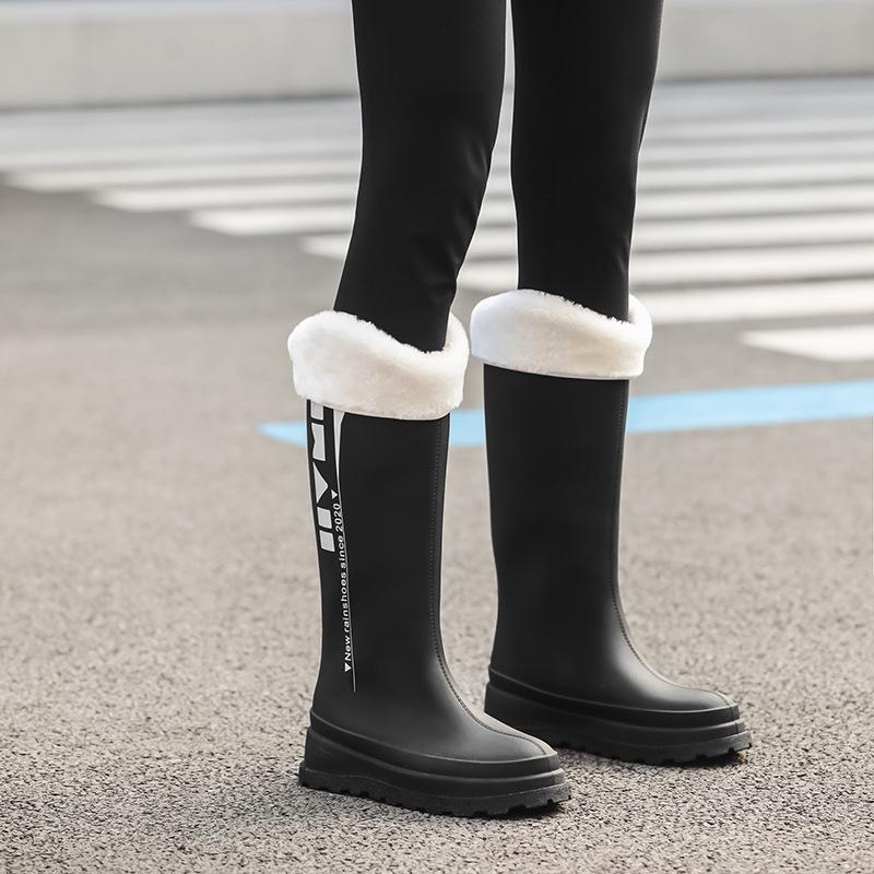 Korean Style Women's High Tube Waterproof Rain Boots - Non-Slip, Warm, Velvet-Lined Rubber Shoes for Outdoors
