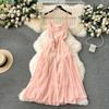 Socialite Sle Vacation Skirts Sexy Square Collar Slim fit Mid-Length Design Sense Frill Big Hemline Sling Dress Women