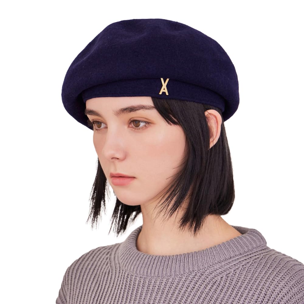 

Шерстяной берет с логотипом-шипом темно-синий [VARZAR]