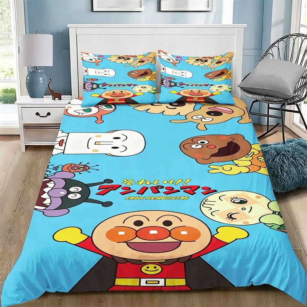 Anpanman Kawaii Bedding Set Double Twin Full Queen King Kids Bedclothes Duvet Cover Pillowcase Decoration Christmas Gifts