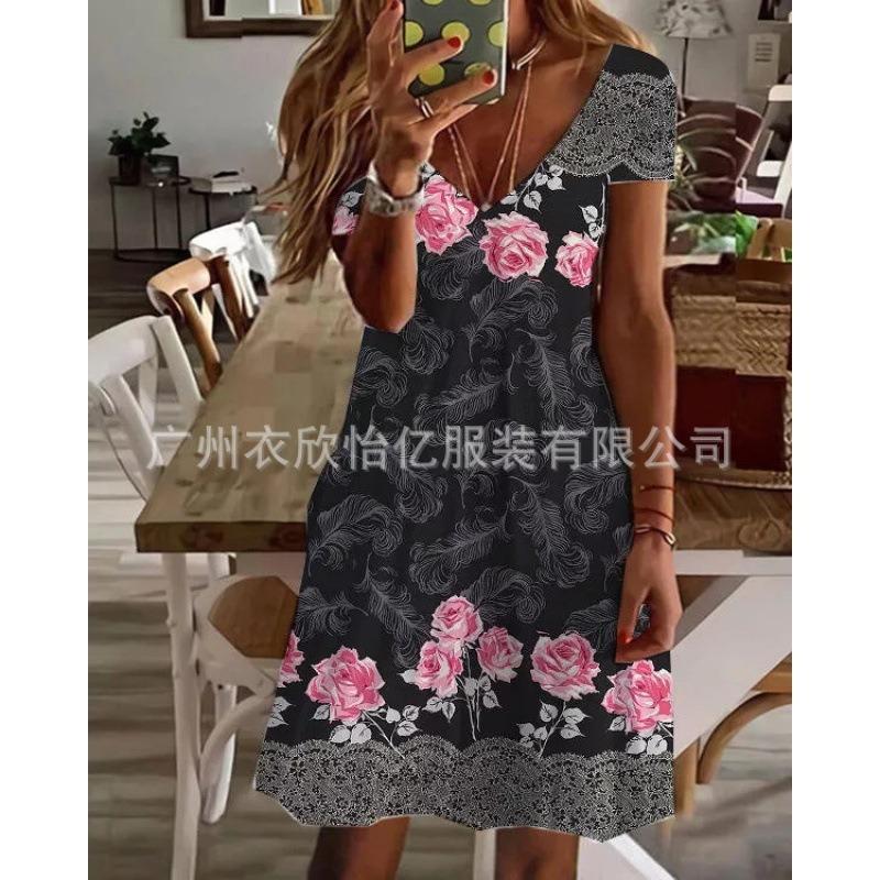 BITCED Fashion Summer Spring  Short Sleeve V-Neck Casual Dresses