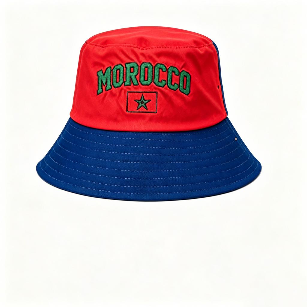Men's Bucket Hat Lightweight Breathable Fabric Adjustable Fit Outdoor Sun Protection Hat with Embroidered Text and Flag Design