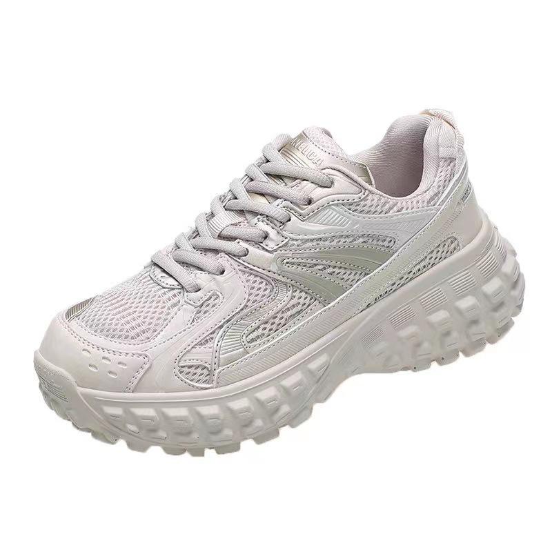 

2025 spring new thick-soled high-heeled sports shoes fly-woven breathable heightening casual women s shoes tire dad shoes 41