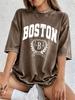 Boston Persönlichkeitsaufdruck Gewaschene T-Shirts Damen Baumwolle Oversize T-Shirt Lässig Weiche Kurzarm-Tops Sommer O-Ausschnitt Kleidung