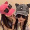Women Cute Cat Ear Baseball Cap Vintage Wasned Cotton Peaked Caps Unisex Breathable Adjustable Streetwear Hip-Hop Dad Hat