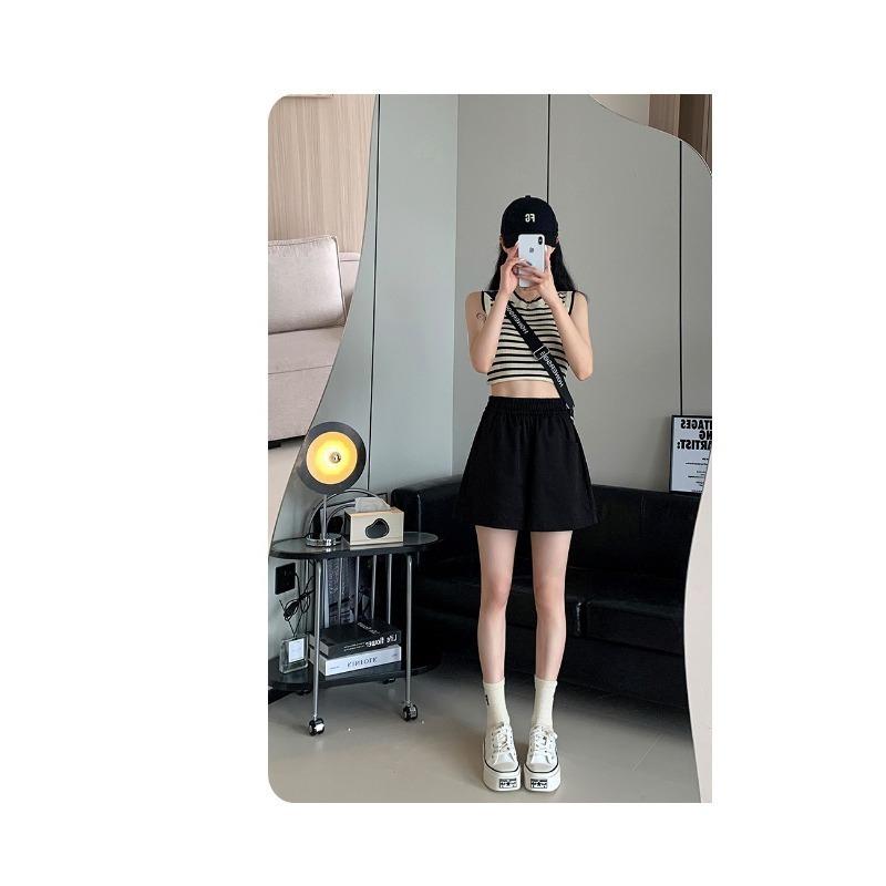 Casual Shorts Women's Washed Cotton Overalls Loose High Waisted Wide Leg Pants Women's Three-quarter Pants
