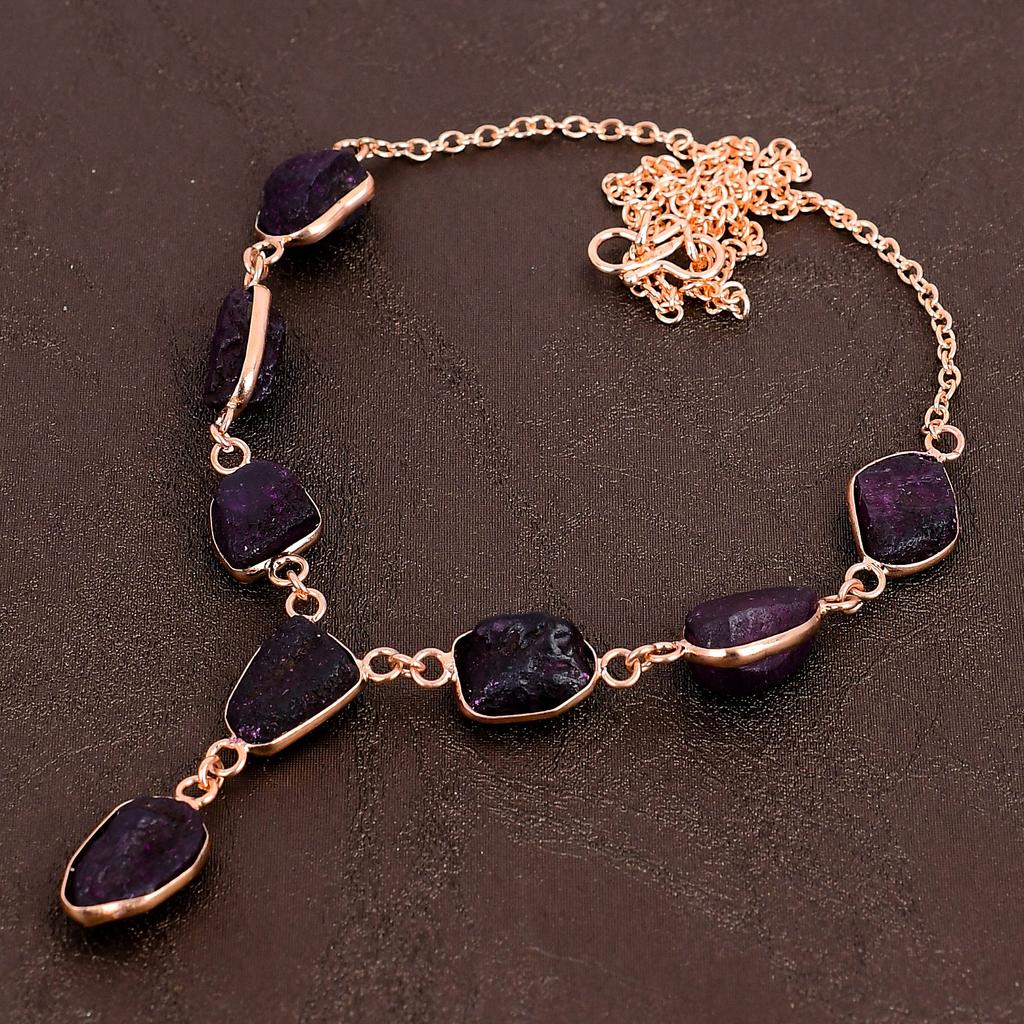 Kashmiri Ruby Natural Gemstone Handmade Copper Jewelry Necklace 18" E8u28