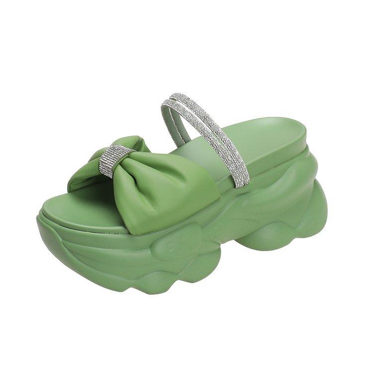 

Fashion fairy style bow cool slippers female summer wear foreign style new thick bottom heightening rhinestone two wear slippers 34 зелёный