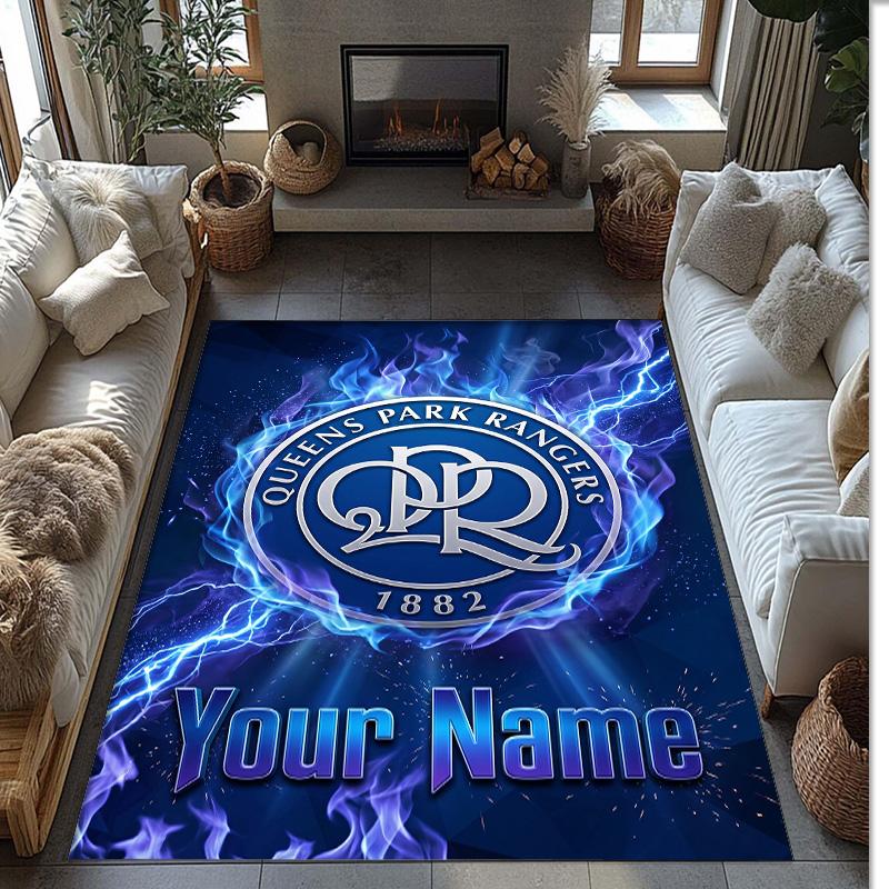 Queens Park Rangers FC Printed Crystal Velvet Rug Non‑Slip Crystal Velvet Carpet For Sofa Bedroom Indoor Home Decoration