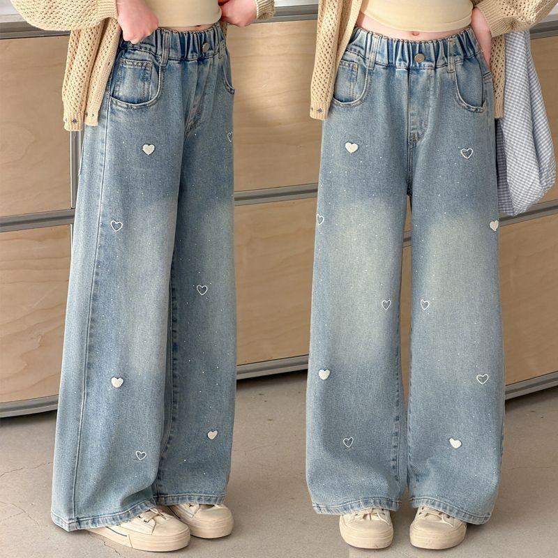 Spring 2026 Girls' Wide-Leg Denim Trousers for Kids - Stylish Spring/Autumn Wear