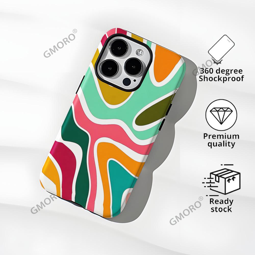 American Retro Color Wavy Pattern Apple 16 Mobile Phone Case 15pm Two-in-one Film Case iPhone17pm Anti-drop