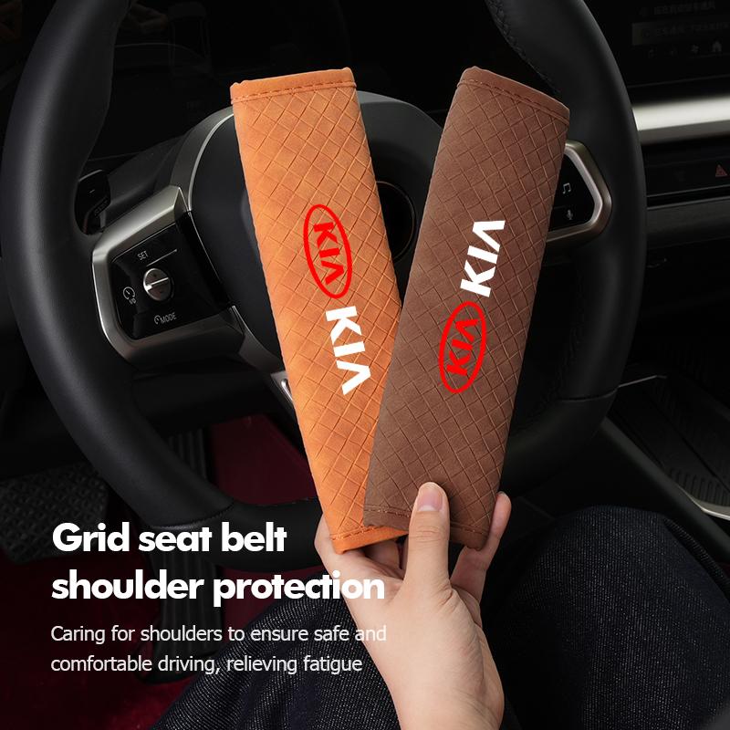 YQOF3 Leather Car Seat Belt Shoulder Pad Shoulder Strap Protection Pad For KIA Cerato Soul Venga Forte Spectra Sedona Niro Cadenza