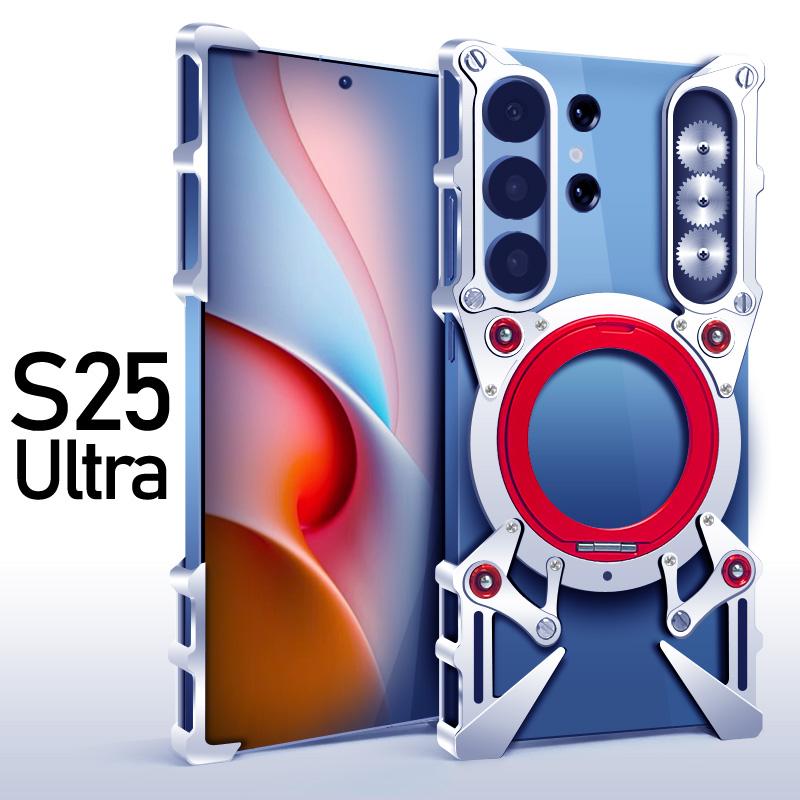 Aluminum Frameless Case For Samsung Galaxy S25 Ultra S24 S23 S22 Ultra Rotating Bracket Shell Metal Rimless Shockproof Cover