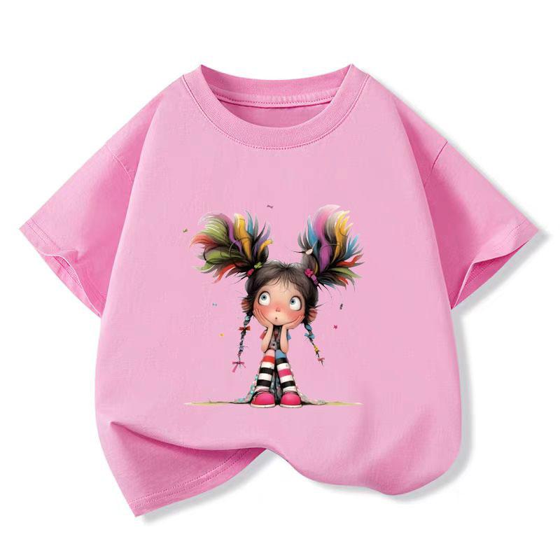 

Thinking Girl T-shirt for Girls Cotton Kids TShirt Cartoon Children Casual Clothes Teen Baby Girl Casual Tops 2-14 Year 7-8T(140cm)
