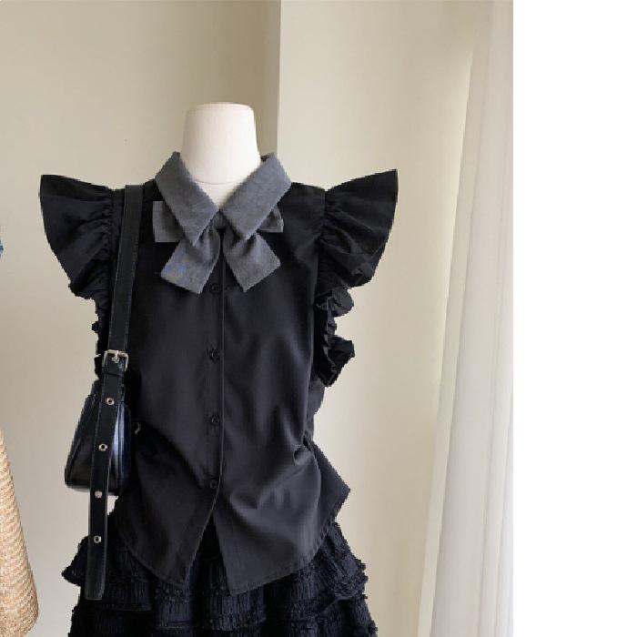 

High-End Petite Blue Striped Shirt & Shorts Set - College Style Summer Fashion M