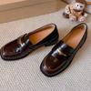 Fashion Metal Decorations Low Heel Pumps for Women England Style Black Round Toe Sewing Loafers Elegant Commuting Office Shoes
