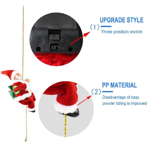 Electric Santa Climbing Rope Decoration, Climbing Santa with Music, Battery Operated Climbing Santas Claus, Funny Musical Christmas Tree Ornament,