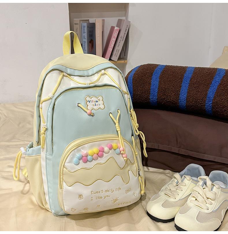 Schoolbag high-end college style junior high school student schoolbag female cream pain bag backpack fresh and cute large capacity backpack