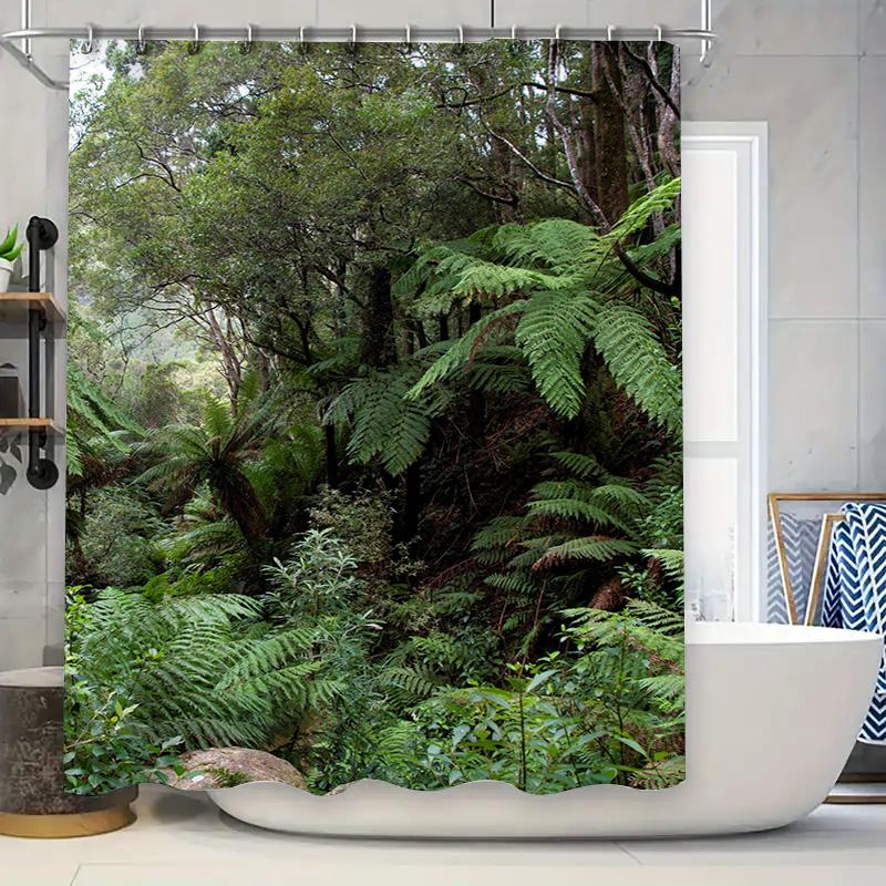 

Занавеска для душа Зелень тропического леса Современный декор для ванной комнаты для домашней зоны для купания Водонепроницаемая ткань Размер настраиваемый 90x180cm