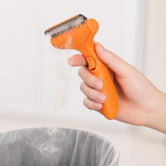 Pet Dematting Comb Dogs Undercoat Rake Deshedding Tool with Curved Stainless Steel Teeth