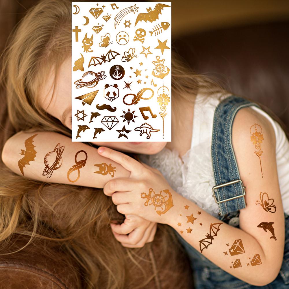 Golden Turtle Anchor Temporary Tattoo For Women Adult Realistic Compass Flower Fake Tattoo Sticker Washable Body Art Tatoo Decal