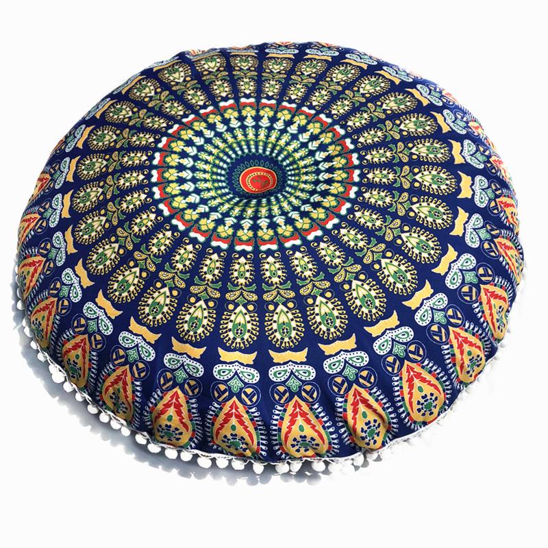 

43/80cm Mandala Pattern Floor Pillowcase Round Bohemian Meditation Seat Cushion Cover Pouf Case Retro Feather Printed Home Decor 43CM