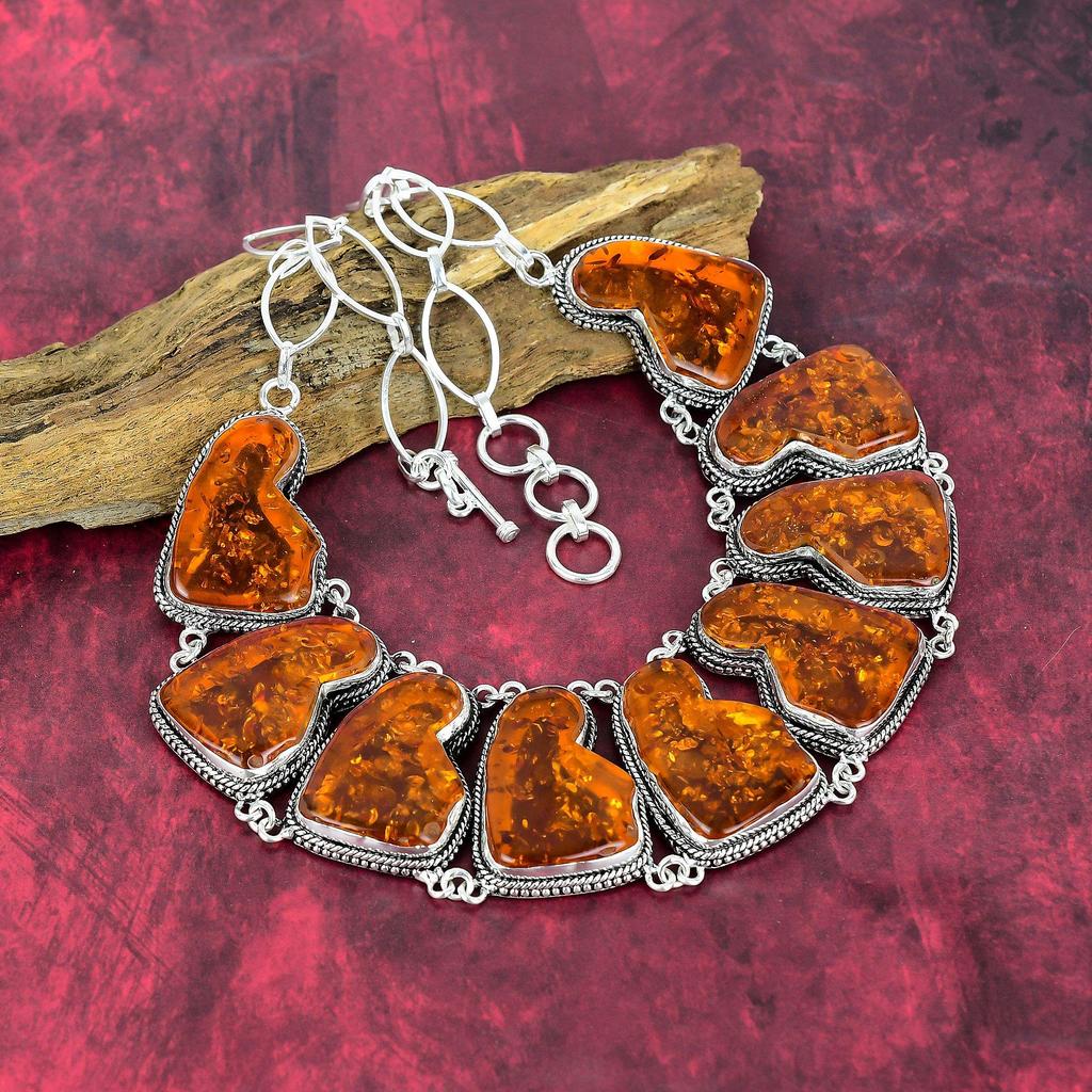Baltic Amber Necklace Gemstone Jewelry, 925 Solid Sterling Silver Adjustable Chain Necklace, Gift For Women Handmade Necklace