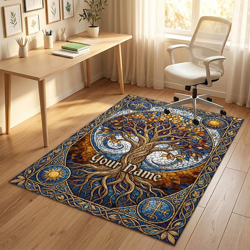 Tree Life Fantasy Theme Soft Crystal Velvet Rug Custom Name & Text Print Non Slip Floor Rug for Bedroom Living Room