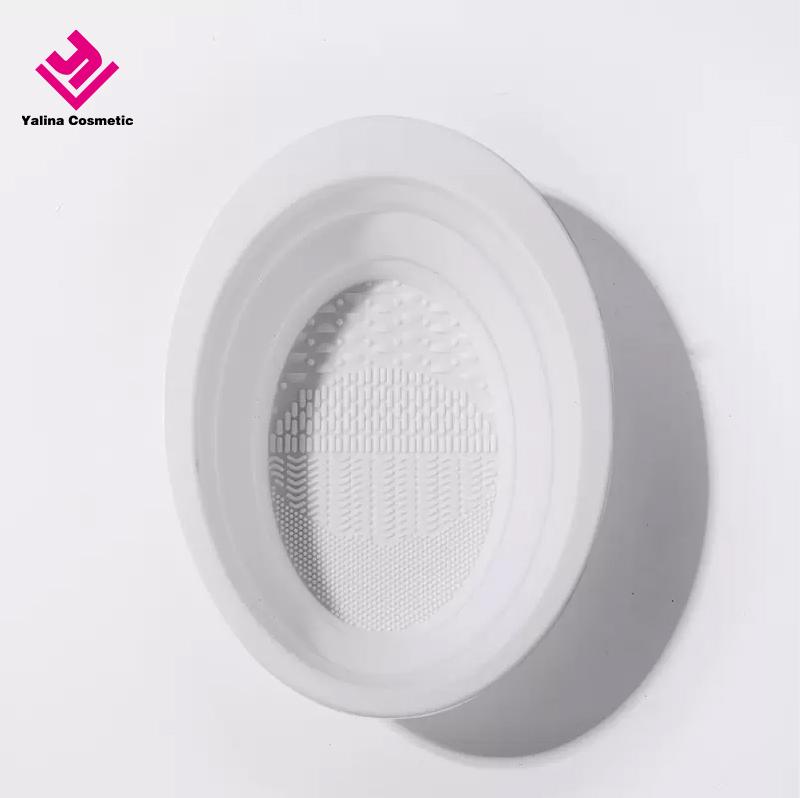 Silicone Collapsible Makeup Brushes Cleaning Bowl Makeup Brush Cleaning Mat Portable Cosmetic Brush Makeup Sponge Cleaner белый