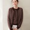 Women's Cashmere Zip-Up Cardigan - Color-Block Jacquard, Autumn/Winter Collection, Round Neck Knit Sweater