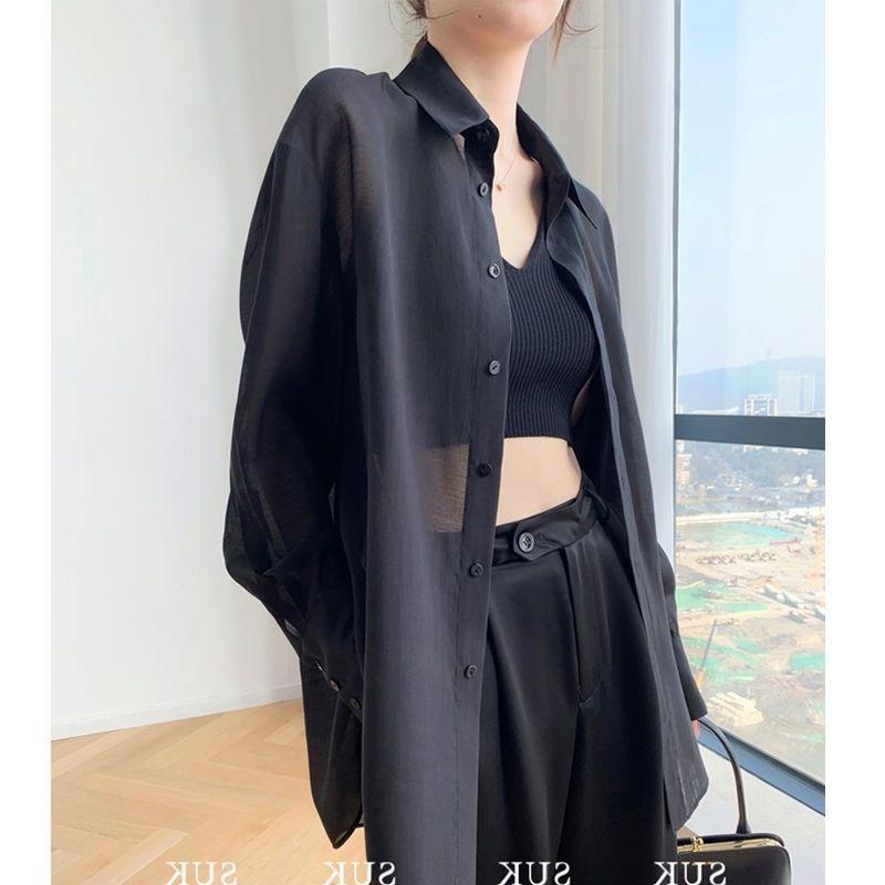 French Transparent Sun Protection Shirt for Women In Autumn Thin Design Fashionable Casual Loose Chic Cardigan