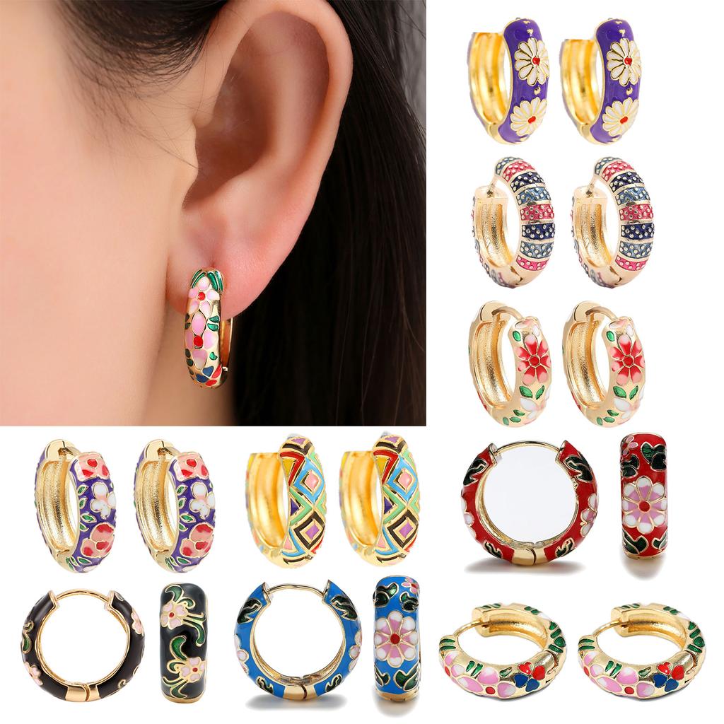 Orecchini a Cerchio Fiorati in Acciaio Inossidabile con Zirconi Colorati Orecchini Huggies Rotondi per Donne Ragazze Gioielli Spessi Robusti