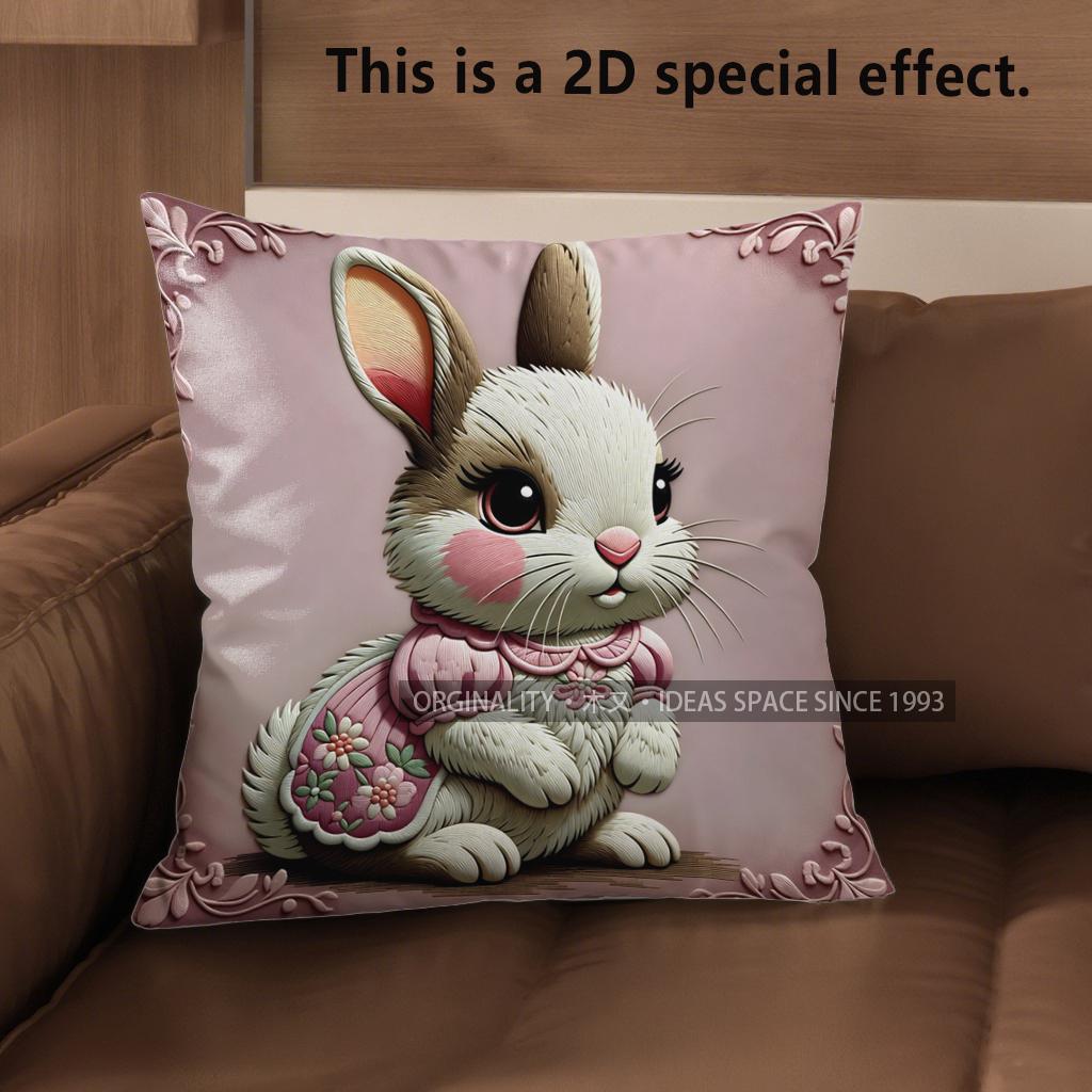 2D Süße Kaninchen Verkleidete Kissen Für Heimdekoration Muster Kissenbezug Geeignet Für Sofa Schlafzimmer Auto Kissenbezug