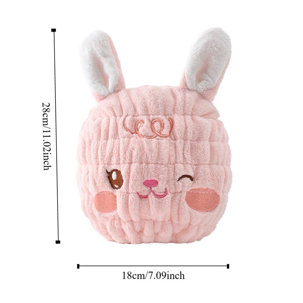 Thickened Children's Dry Hair Cap Absorbent Creative Elastic Round Cap Cartoon Rabbit Head Design Hair Drying Towel Home Use