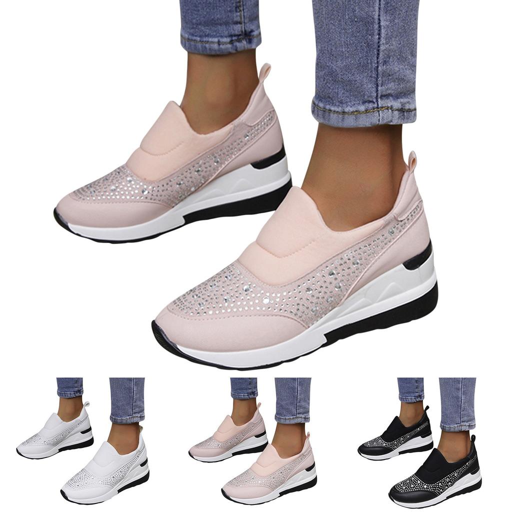 Ladies Fashion Rhinestone Leather Cloth Patched Thick Sole Wedges Heel Casual Sports Shoes Bohemian Sandals for Women Size 9