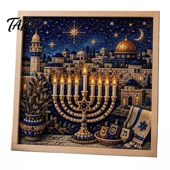 Indoor Garden Decor DIY Hanukkah Pearl Art Kit, 3D Mosaic Bead Craft Set, Creative Holiday Gift for Family Ritual Activity Making Kit Traditional Home