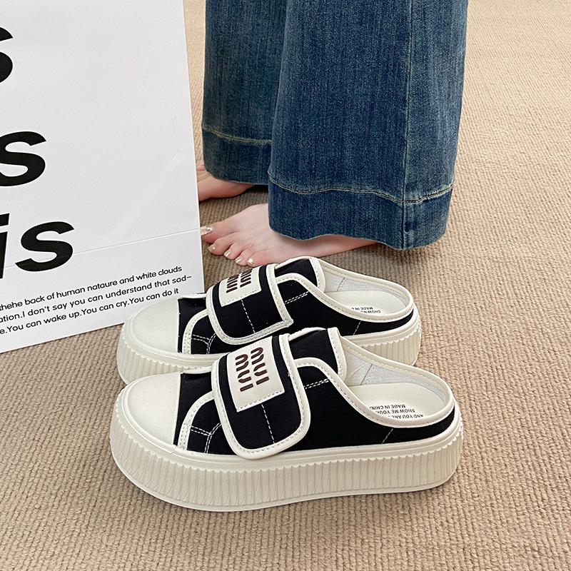 CRLAYDK Fashion Women's Canvas Mules Slip On Casual Platform Loafers Backless Comfortable Shoes Ladies Holiday Walking Slides