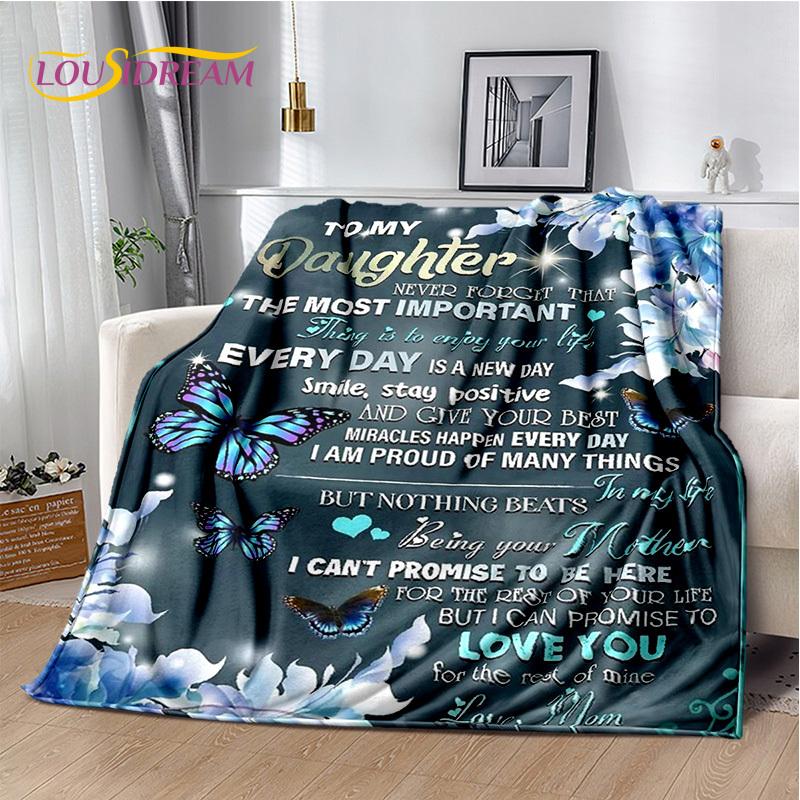 To My Daughter Son Grandedaughter Letter Christmas Present New Year Blanket,Soft Throw Blanket for Home Bedroom Bed Sofa Cover