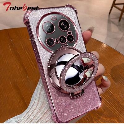 Nárazuvzdorné puzdro s trblietavým povrchom pre Xiaomi 15 Ultra 14 14T 13 12 Pro 11 Lite Kryt s krištáľovým náramkom Zrkadlový držiak telefónu Magsafe