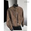 Men's Matte Leather Stand Collar Jacket - Autumn Motorcycle & Baseball Style