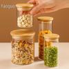 High Borosilicate Glass Kitchen Storage Jar with Bamboo Lid - Moisture-Proof and Transparent Tea & Grain Container