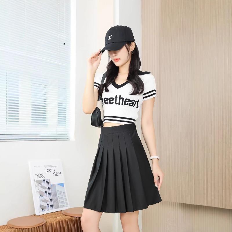 

New Summer Pleated Skirt Short Skirt for Women High Waist New College Style Anti-exposure Small A-line Skirt S чёрный