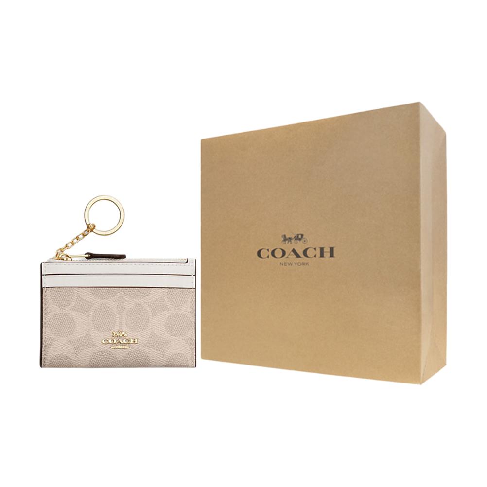 Coach Skinny Id Case 11 Logo Metal Zipper Closure Faux Leather Plastic Card Holder Mini Women Card Holder Sand-Yellow Chalk-White CW870-IMXDM