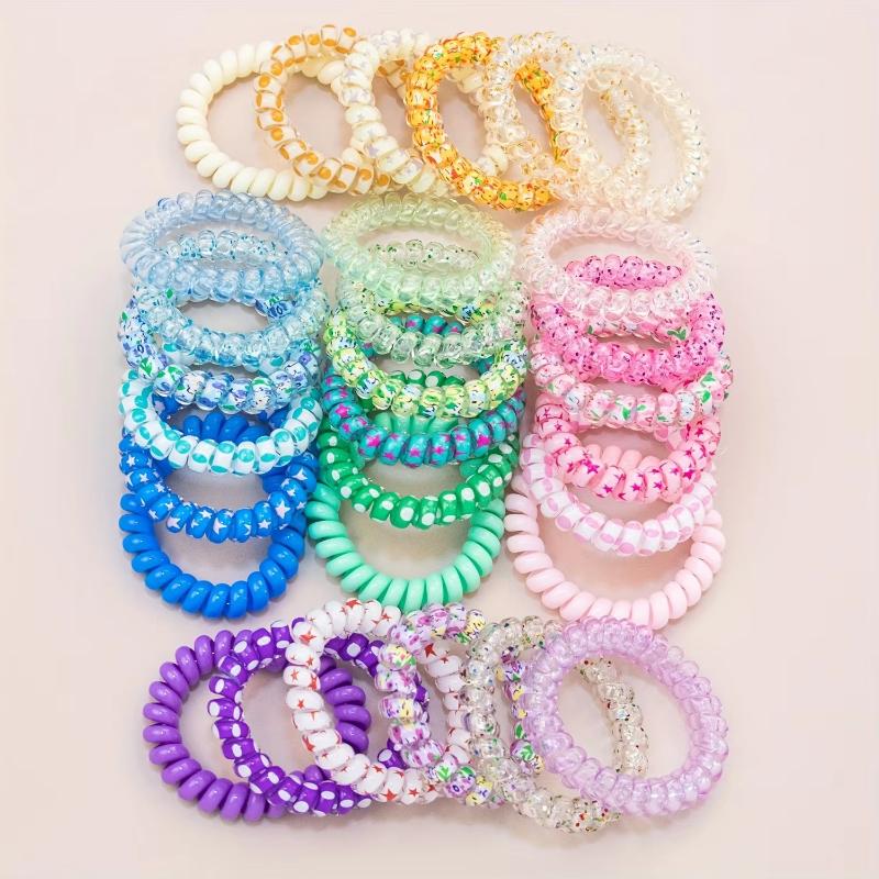 6Pcs Vibrant Playful Gradient Color Phone Line For Girls High Elasticity Headband Tied Bun Hair Loop Rubber Band Headband