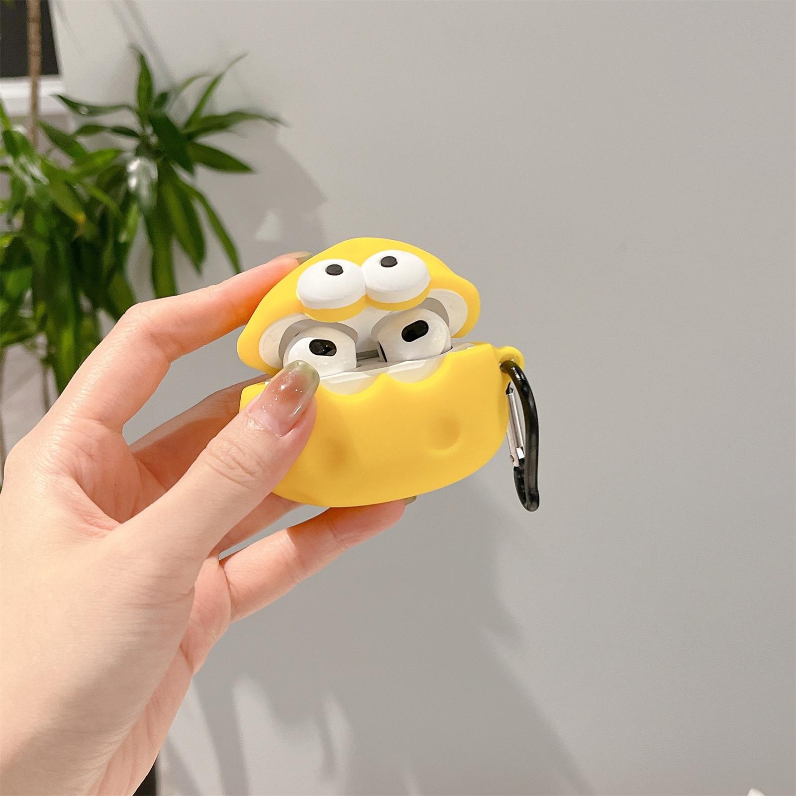 

For Apple AirPods 3 Bluetooth-compatible Earphone Cover Cute Eyes Cheese Silicone Protective Case with Anti-Lost Buckle