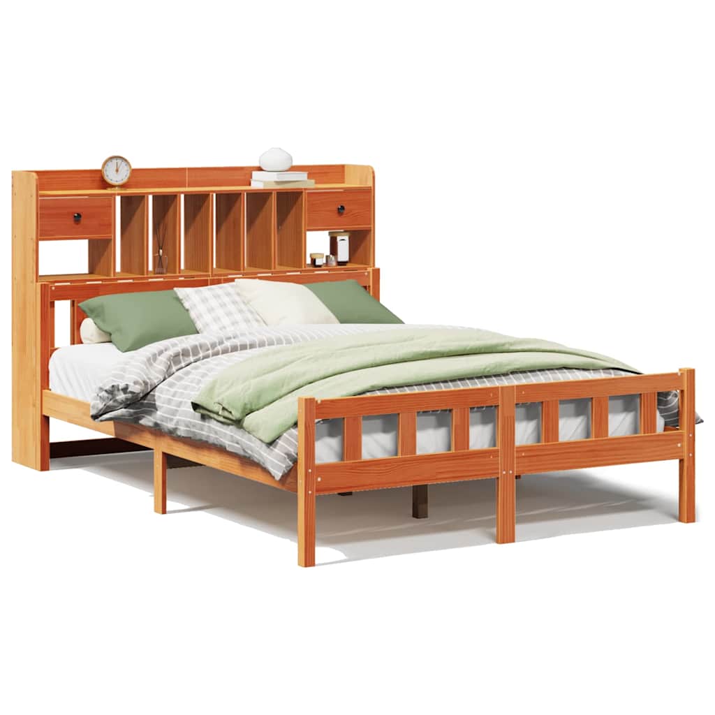 Solid Wood Bed with Shelf Without Mattress Wax Brown 150 x 200 cm