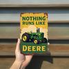 "GreenGold Vintage: John Deere Tractor Distressed Tin Sign | Iconic 'Nothing Runs Like Deere' Decor for Garage Shrines & Barns"