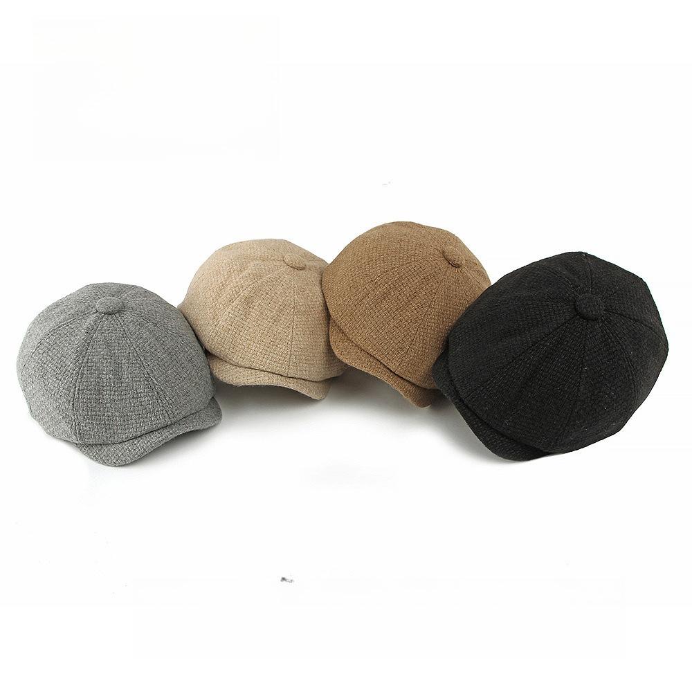 Unisex Knit Wool Blend Newsboy Cap British Retro Octagonal Hat Baker Boy Cap Gatsby Cabbie Hat Winter Warm Solid Color Peaked Cap