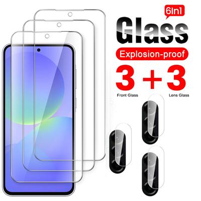 6 In 1 [3+3] Tempered Glass For Samsung Galaxy A36 A06 A16 A26 A56 5G 4G Camera Glass HD Lens Screen Protector + Camera Lens Protector Film