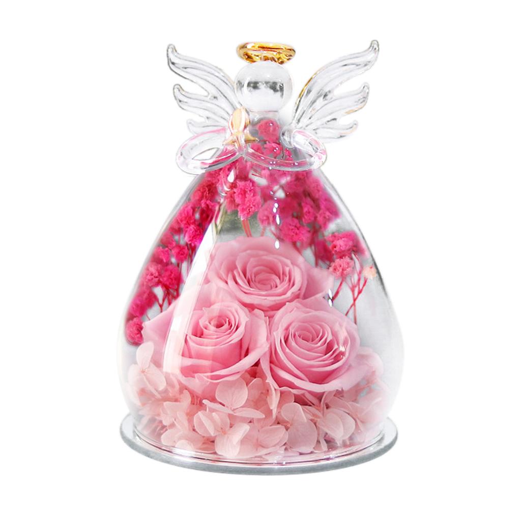Forever Preserved Rose In Glass Angel Figurine Romantic Eternal Roses Glass Ornaments Birthday Gifts for Women Mom